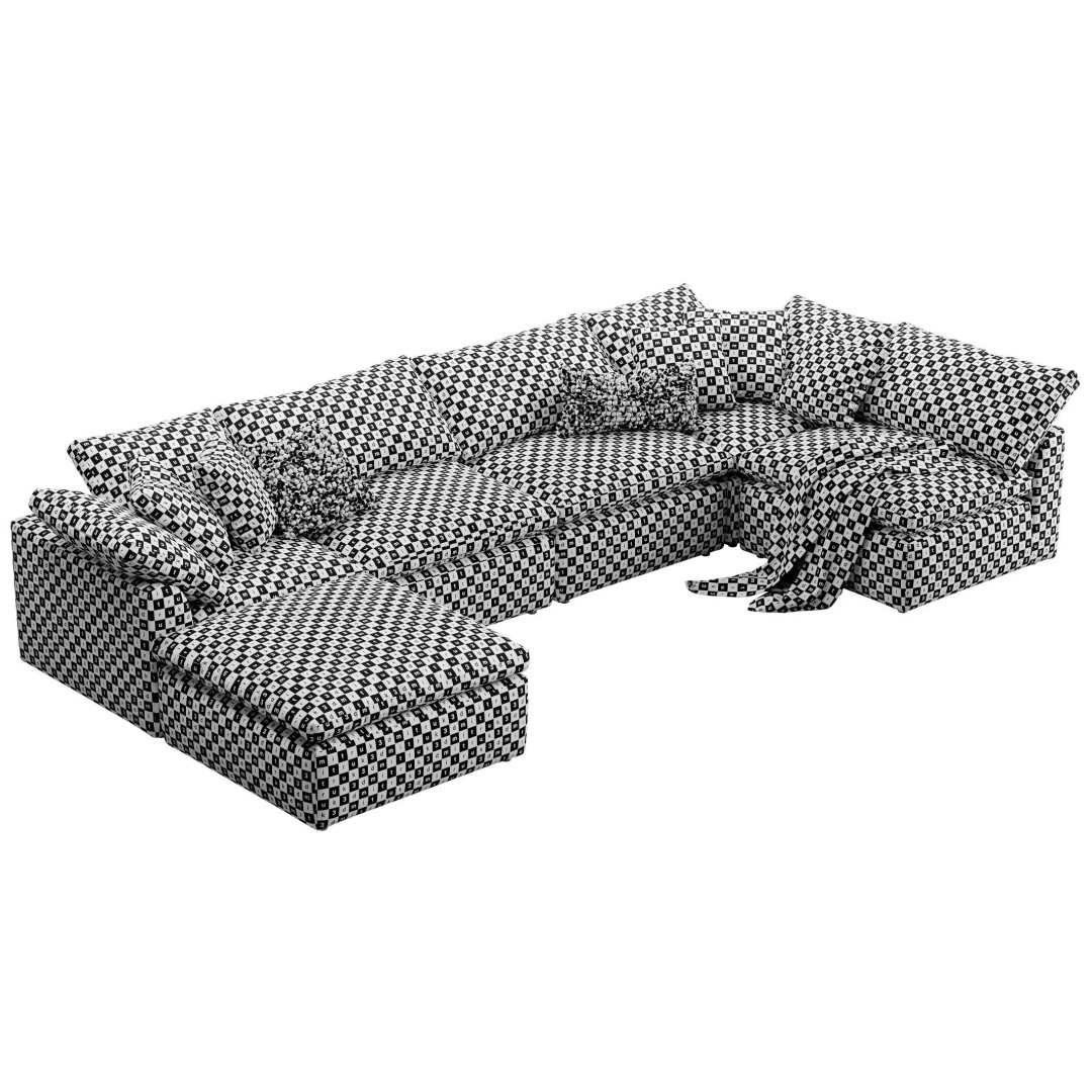 Cloud Grand U-Sofa Bumper Sectional 3D Model – Luxury Sofa with Textures