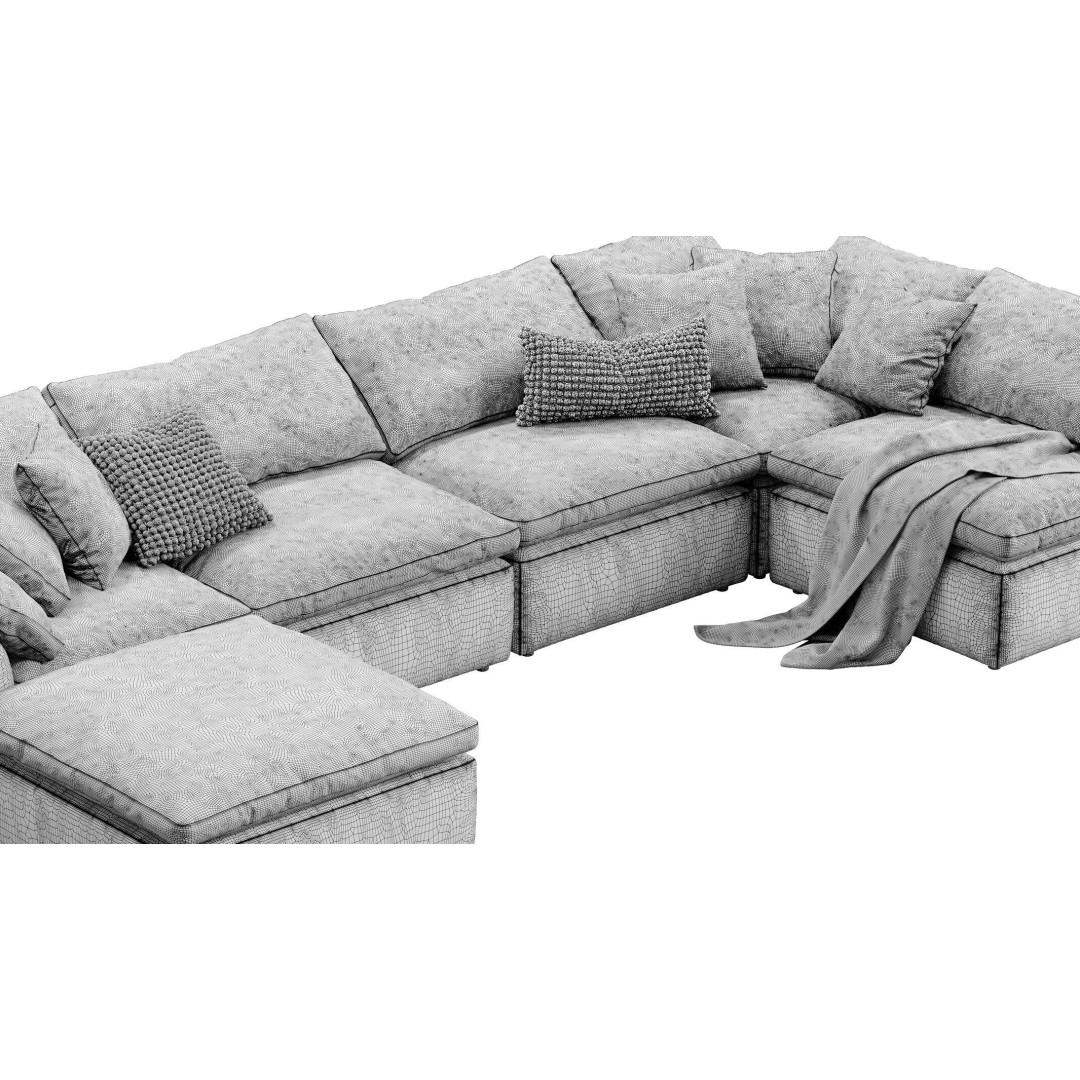 Cloud Grand U-Sofa Bumper Sectional 3D Model – Luxury Sofa with Textures - View 18