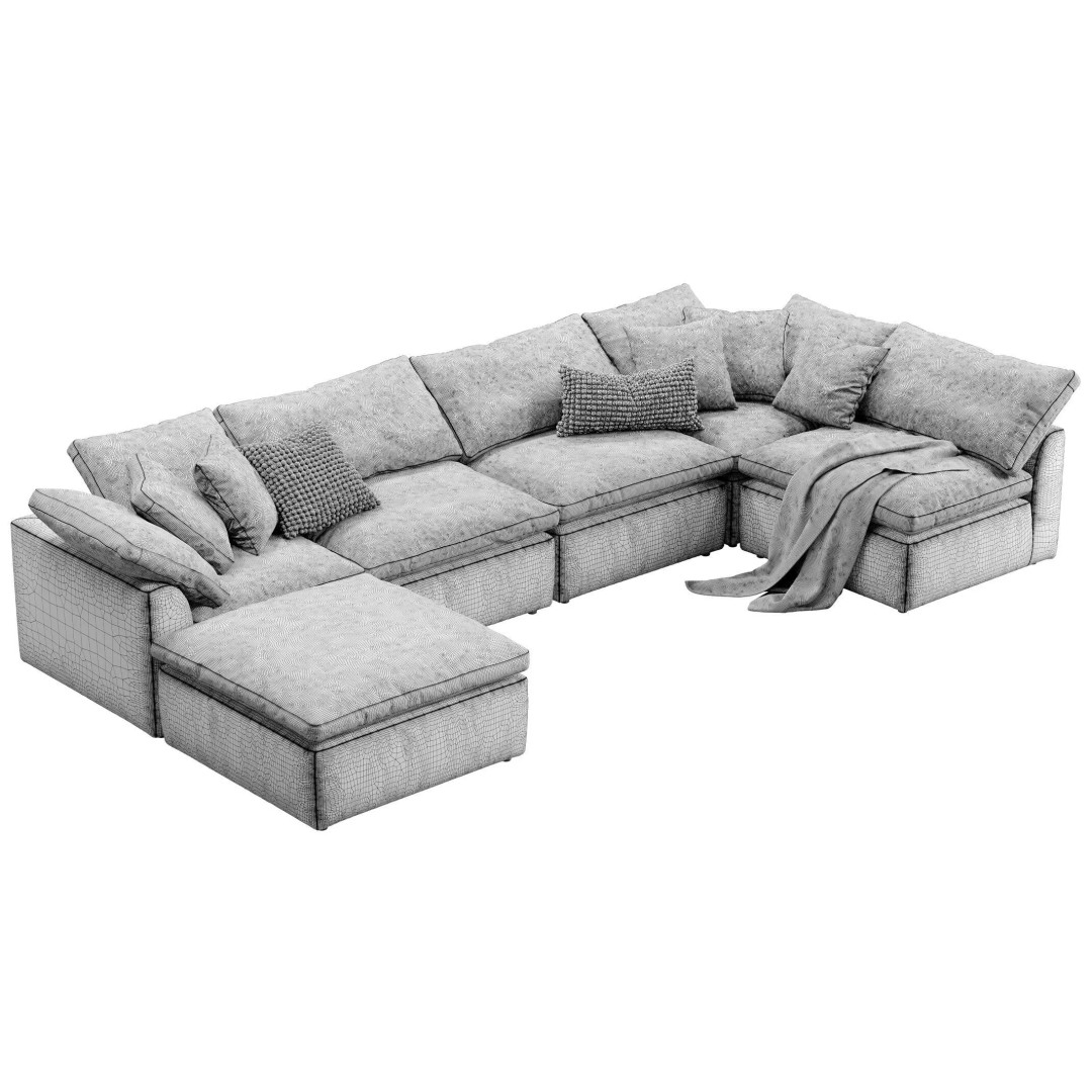 Cloud Grand U-Sofa Bumper Sectional 3D Model – Luxury Sofa with Textures - View 19