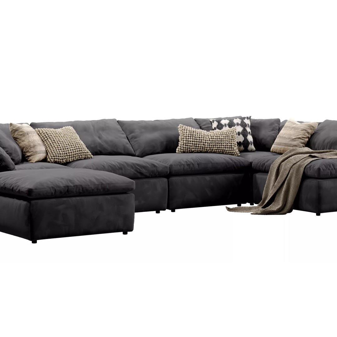 Cloud Grand U-Sofa Bumper Sectional 3D Model – Luxury Sofa with Textures - View 5