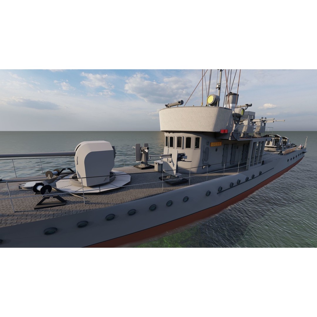 Frigate 3D Model – Military Warship with Rigging and PBR Textures