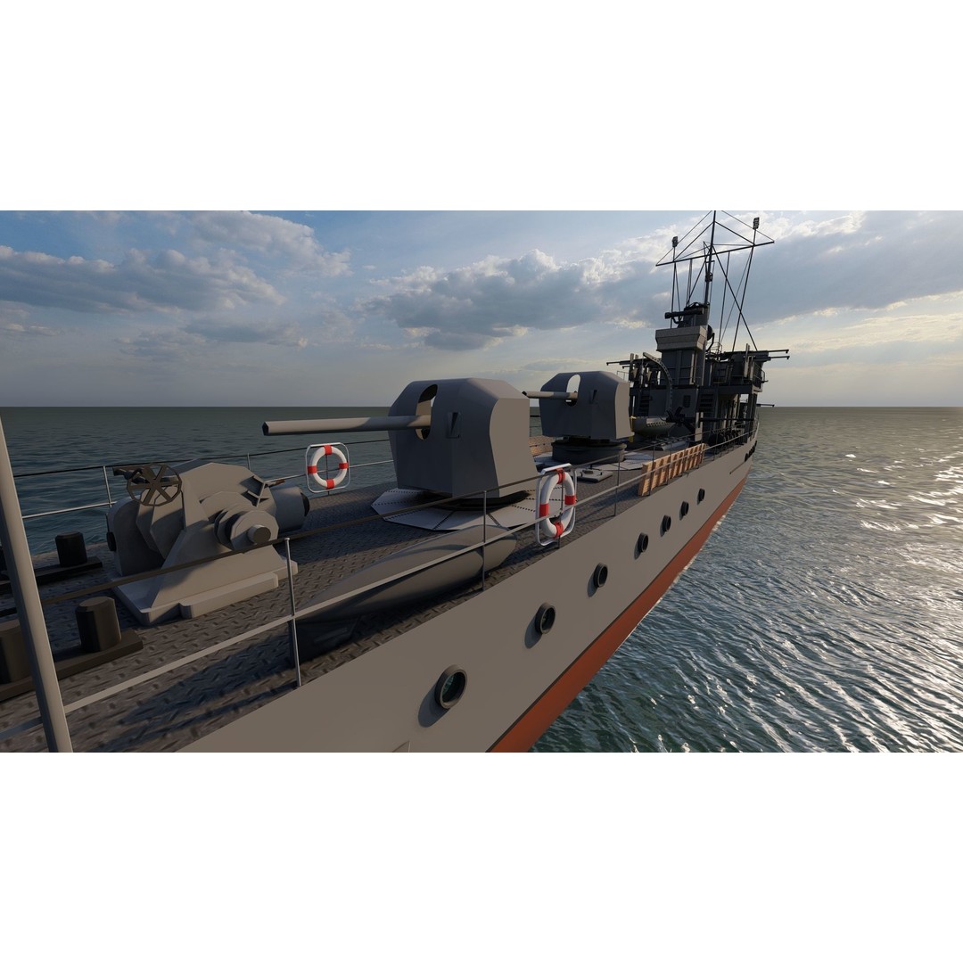 Frigate 3D Model – Military Warship with Rigging and PBR Textures - View 11