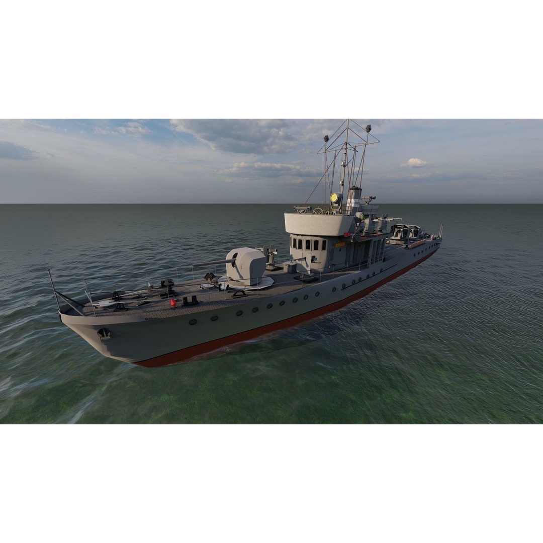 Frigate 3D Model – Military Warship with Rigging and PBR Textures - View 12
