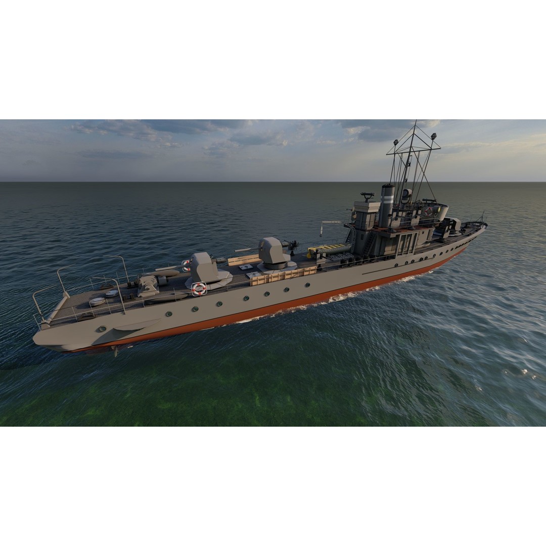 Frigate 3D Model – Military Warship with Rigging and PBR Textures - View 13