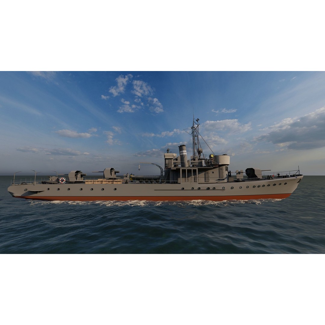 Frigate 3D Model – Military Warship with Rigging and PBR Textures - View 3