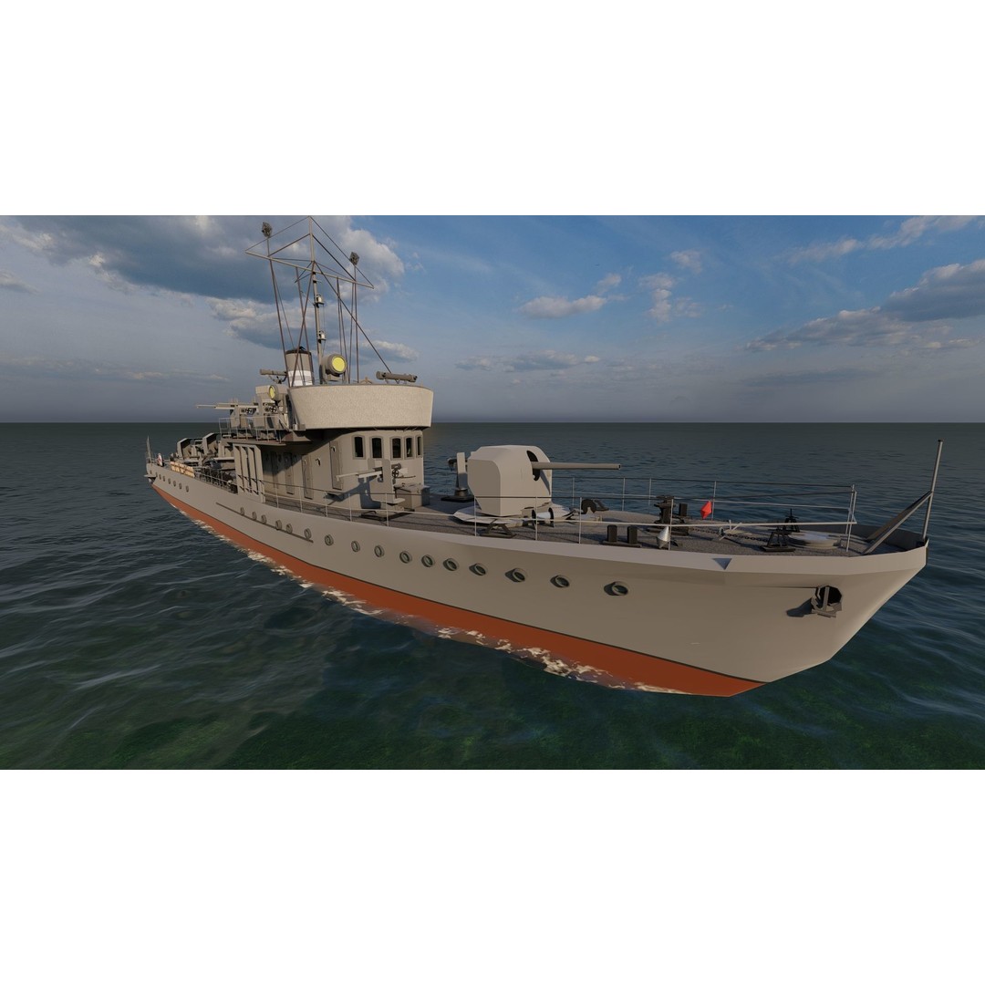 Frigate 3D Model – Military Warship with Rigging and PBR Textures - View 4