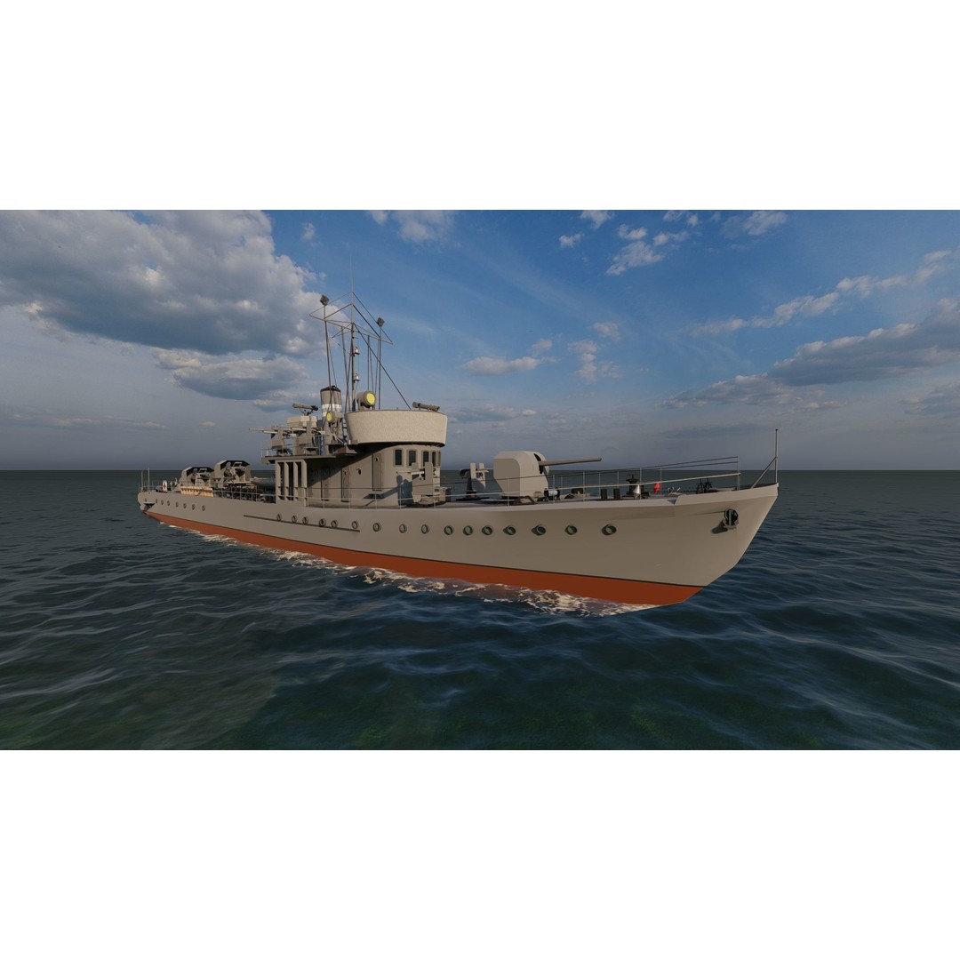 Frigate 3D Model – Military Warship with Rigging and PBR Textures - View 5