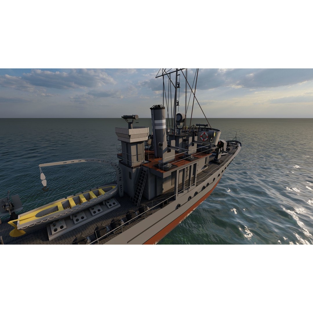 Frigate 3D Model – Military Warship with Rigging and PBR Textures - View 6