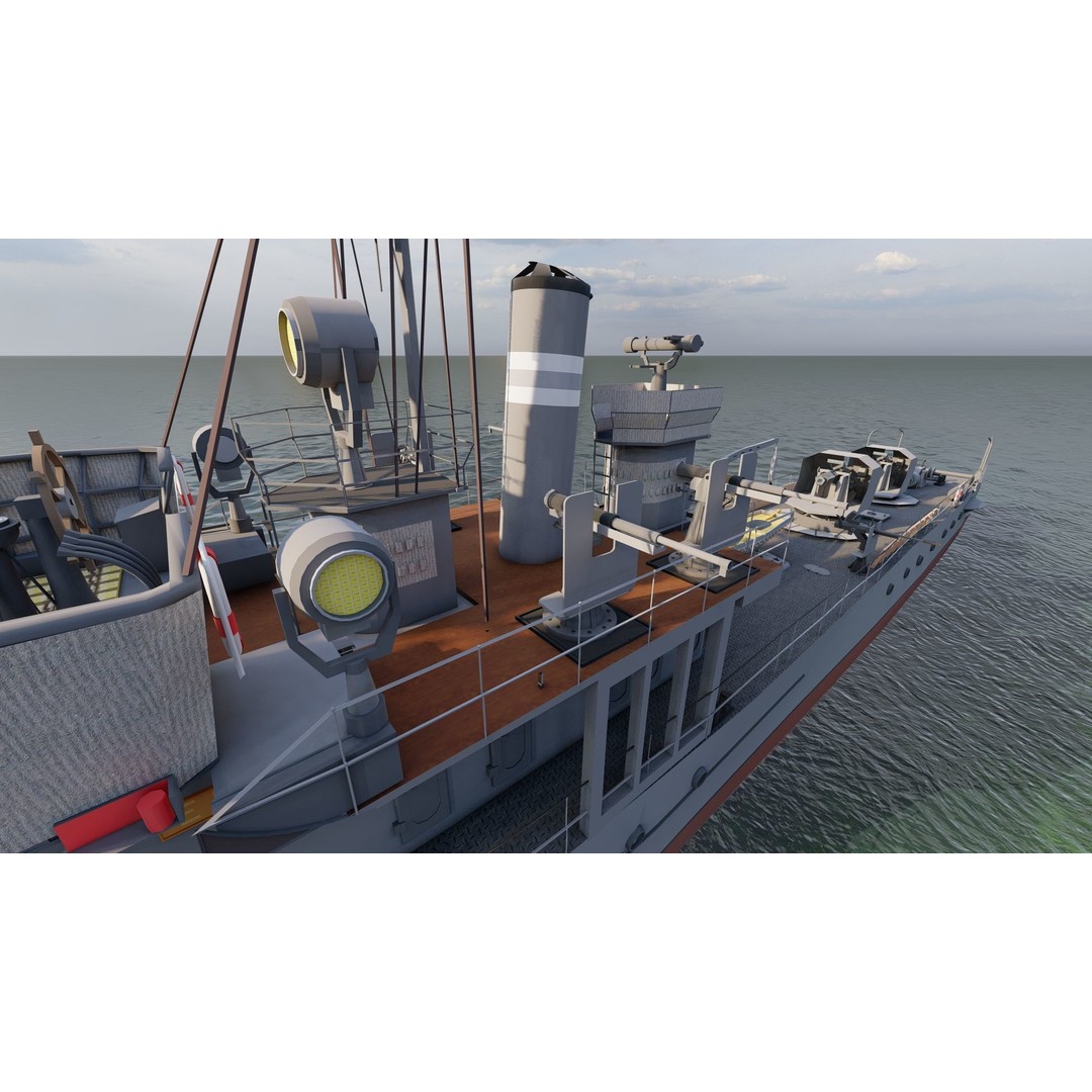 Frigate 3D Model – Military Warship with Rigging and PBR Textures - View 7