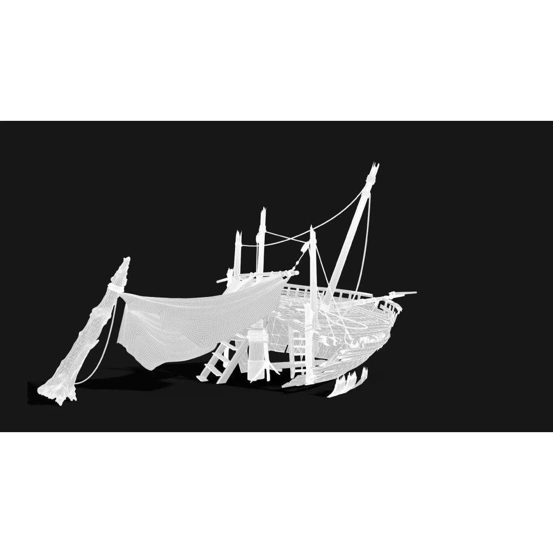 Shipwreck Camp 3D Model – Historic Nautical Scene, FBX & PBR Textures
