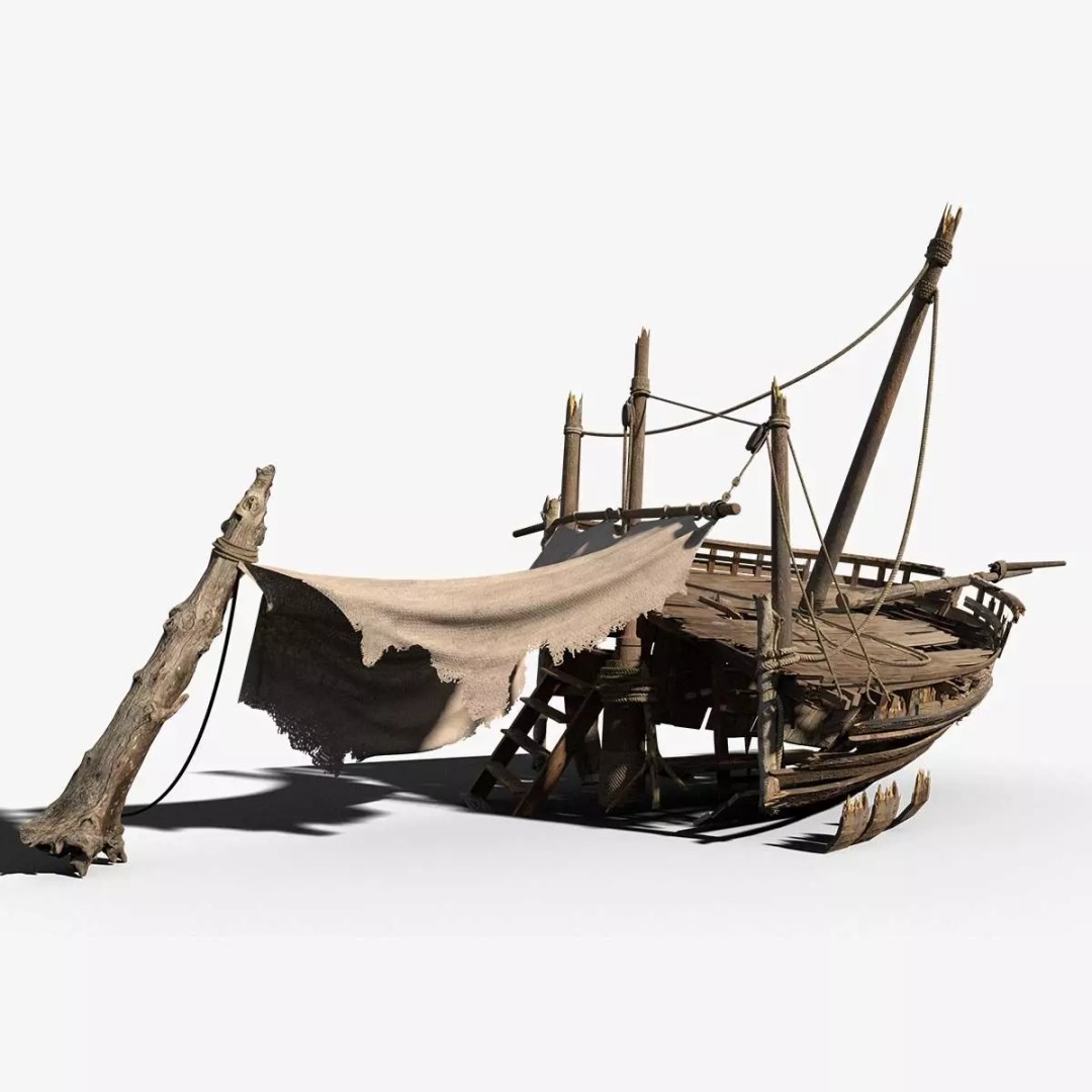Shipwreck Camp 3D Model – Historic Nautical Scene, FBX & PBR Textures - View 2