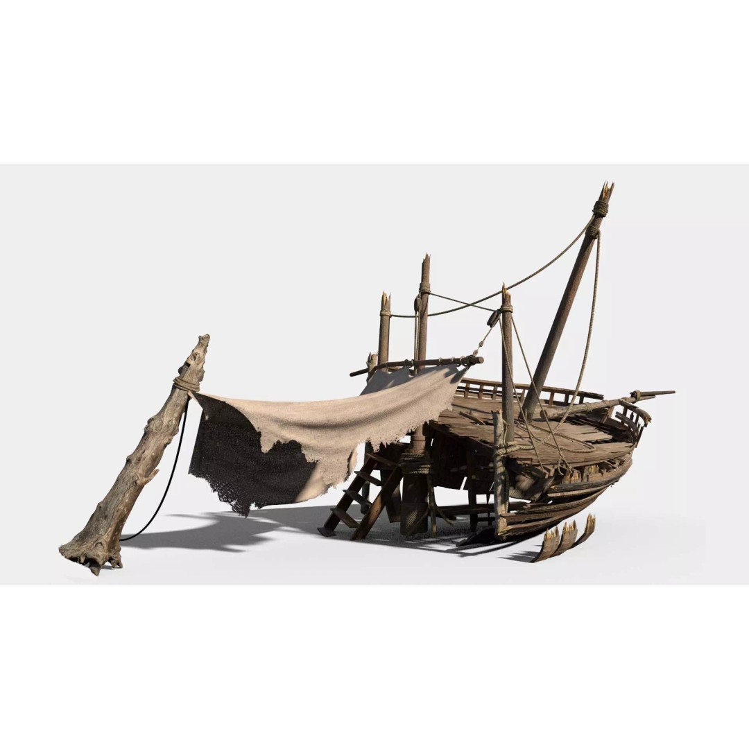 Shipwreck Camp 3D Model – Historic Nautical Scene, FBX & PBR Textures - View 5