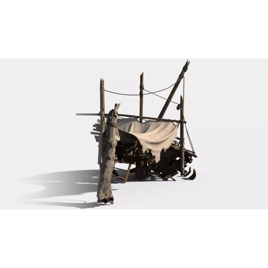 Shipwreck Camp 3D Model – Historic Nautical Scene, FBX & PBR Textures - View 6