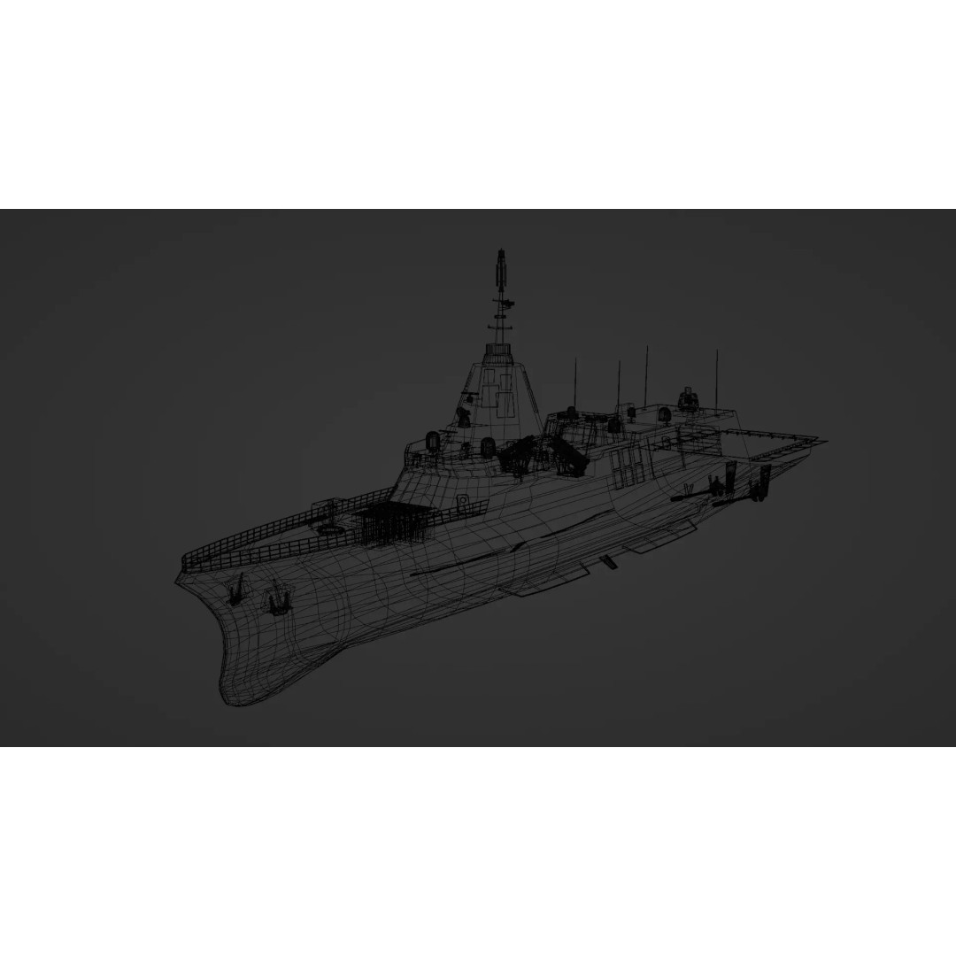 HDF-6000 3D Model – High Poly Frigate, Game Ready, FBX - View 3