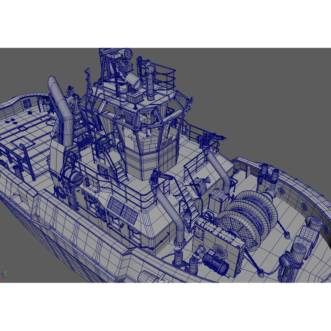 Military Tugboat 3D Model – High-Poly Game Asset, FBX, OBJ, PBR