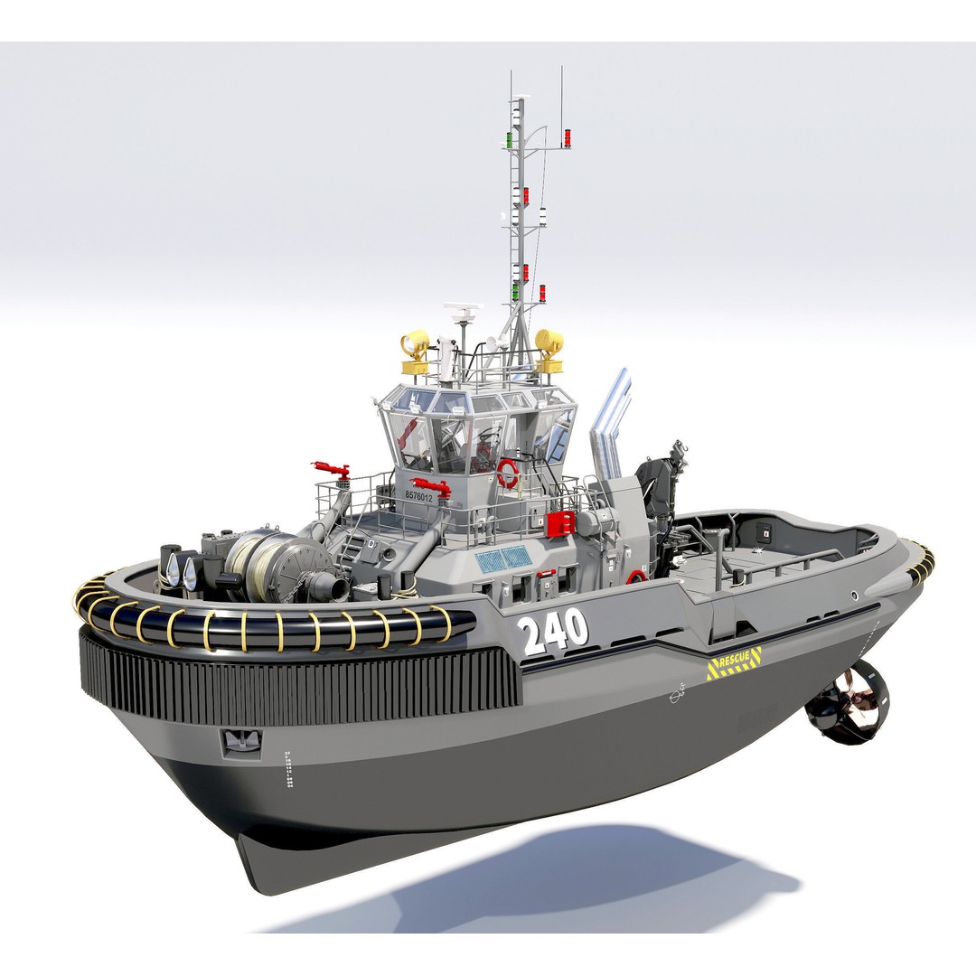 Military Tugboat 3D Model – High-Poly Game Asset, FBX, OBJ, PBR - View 2