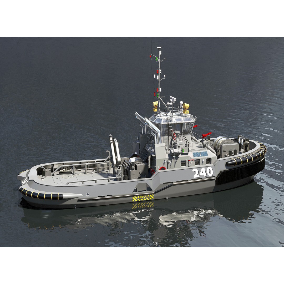 Military Tugboat 3D Model – High-Poly Game Asset, FBX, OBJ, PBR - View 4