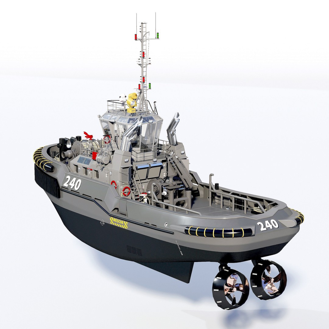 Military Tugboat 3D Model – High-Poly Game Asset, FBX, OBJ, PBR - View 5