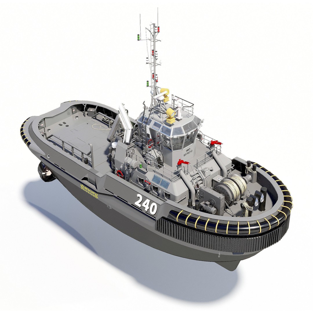 Military Tugboat 3D Model – High-Poly Game Asset, FBX, OBJ, PBR - View 6