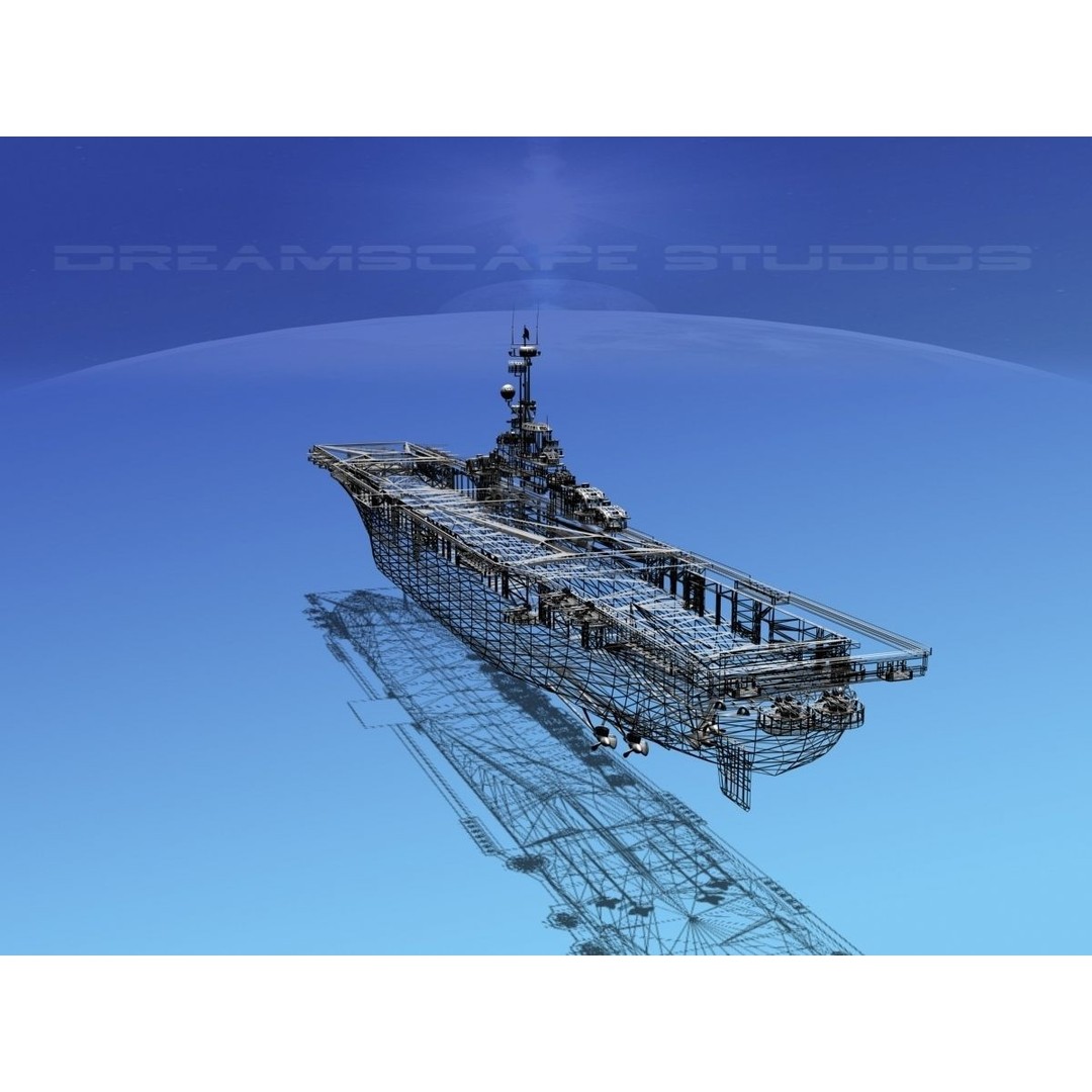 USS Lexington 3D Model – Essex Class Aircraft Carrier, Rigged & Textured