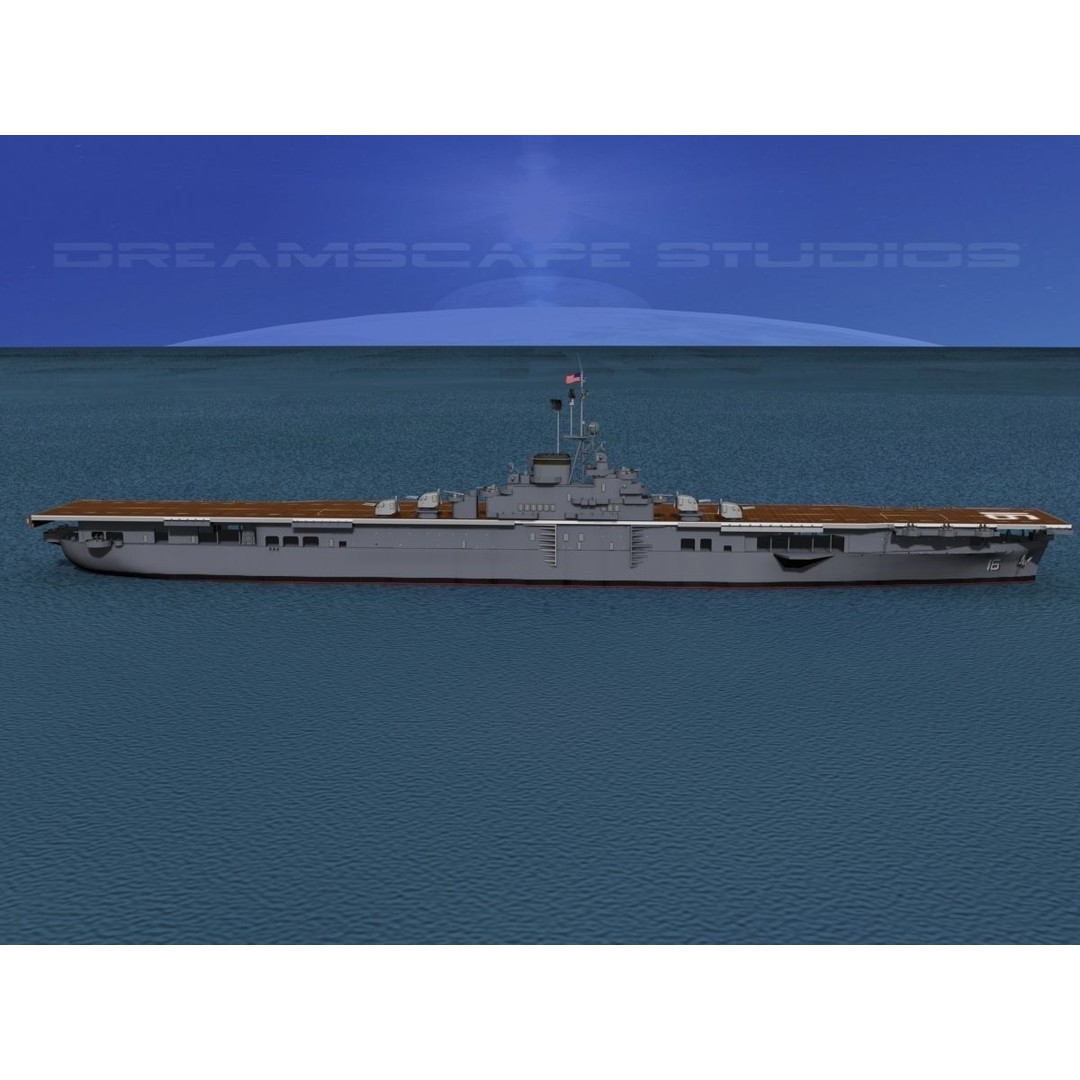 USS Lexington 3D Model – Essex Class Aircraft Carrier, Rigged & Textured - View 10