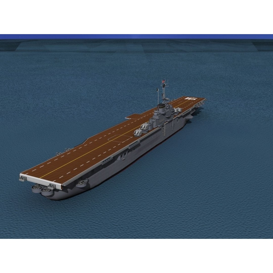 USS Lexington 3D Model – Essex Class Aircraft Carrier, Rigged & Textured - View 12