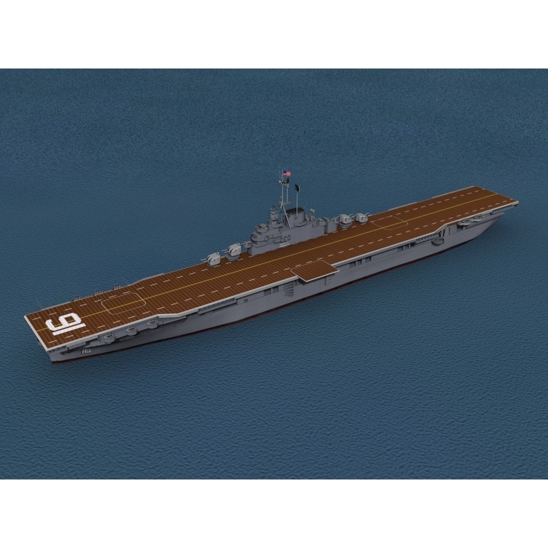 USS Lexington 3D Model – Essex Class Aircraft Carrier, Rigged & Textured - View 14