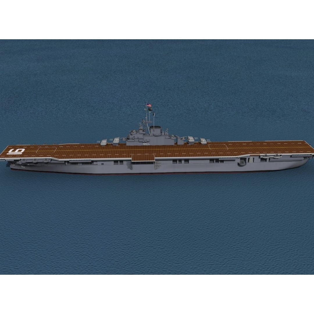 USS Lexington 3D Model – Essex Class Aircraft Carrier, Rigged & Textured - View 15