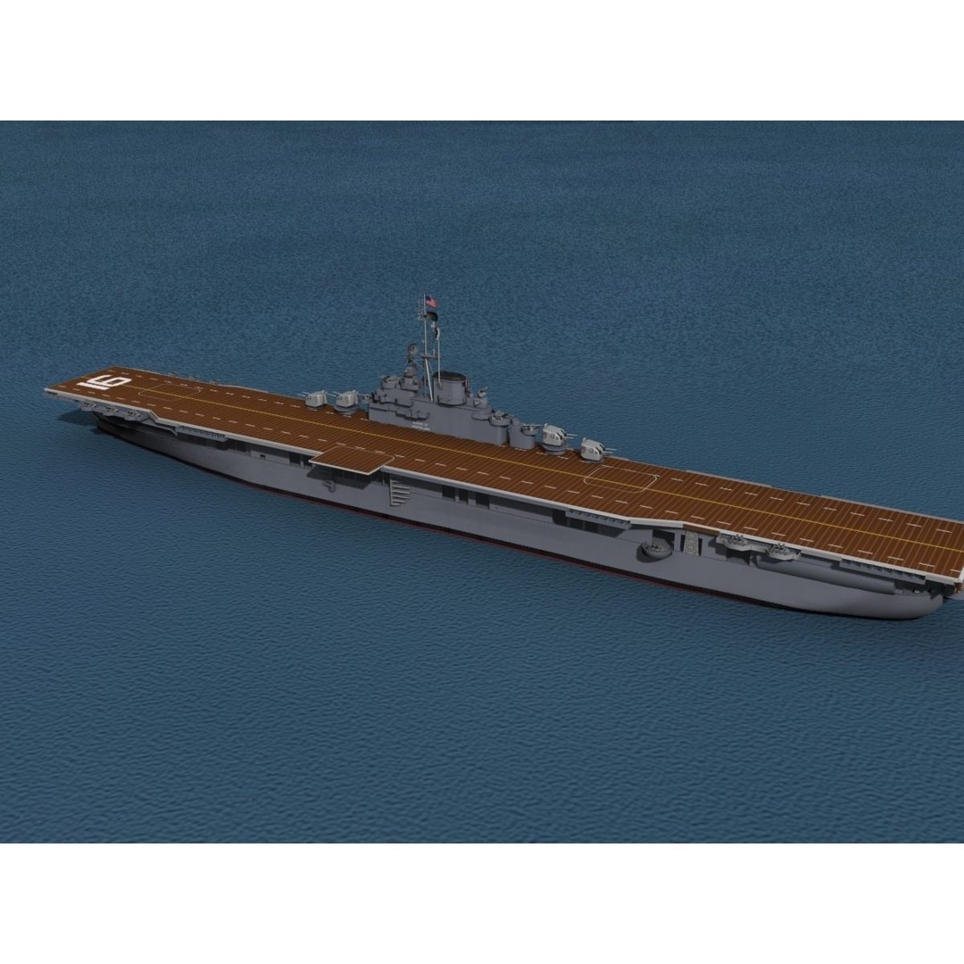 USS Lexington 3D Model – Essex Class Aircraft Carrier, Rigged & Textured - View 16