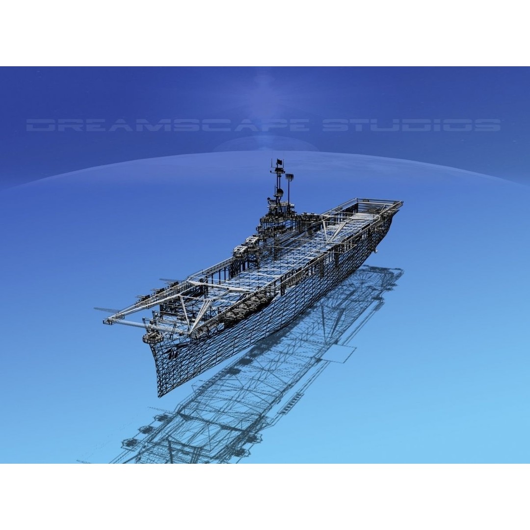 USS Lexington 3D Model – Essex Class Aircraft Carrier, Rigged & Textured - View 17