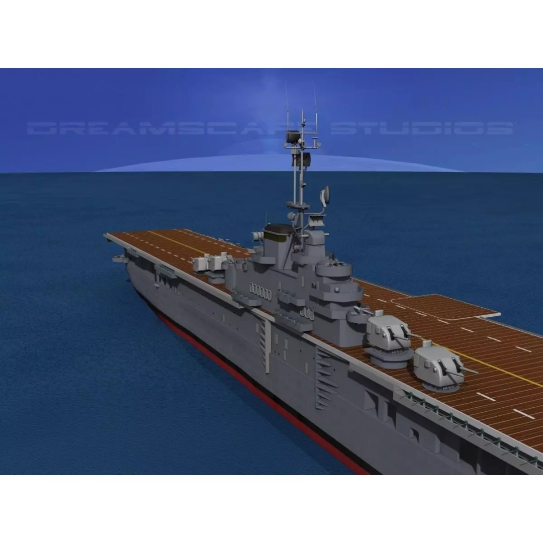 USS Lexington 3D Model – Essex Class Aircraft Carrier, Rigged & Textured - View 2