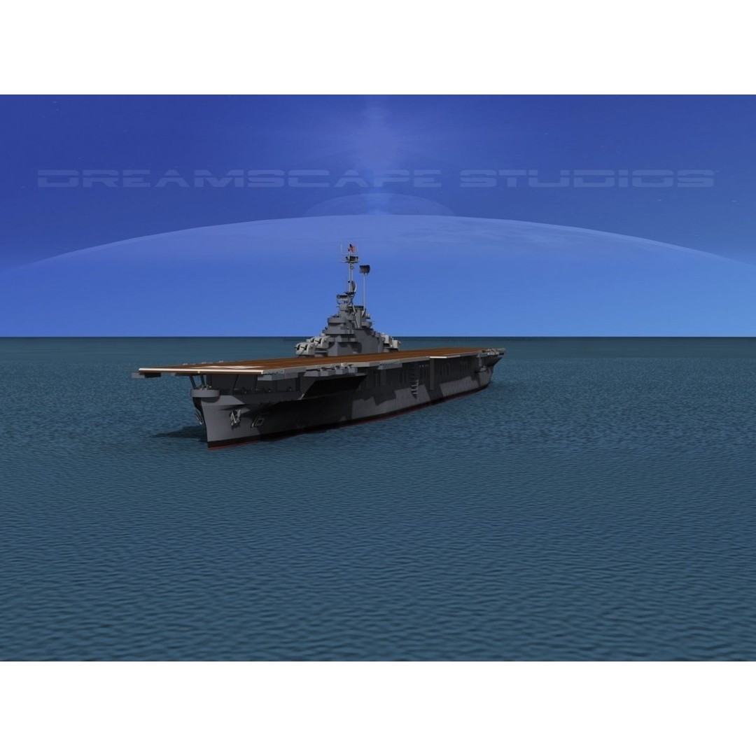 USS Lexington 3D Model – Essex Class Aircraft Carrier, Rigged & Textured - View 4