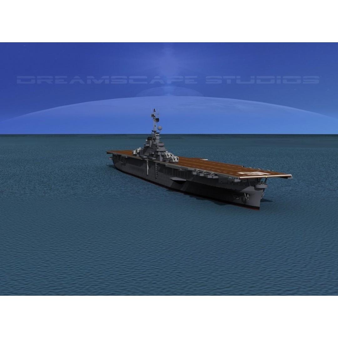 USS Lexington 3D Model – Essex Class Aircraft Carrier, Rigged & Textured - View 5