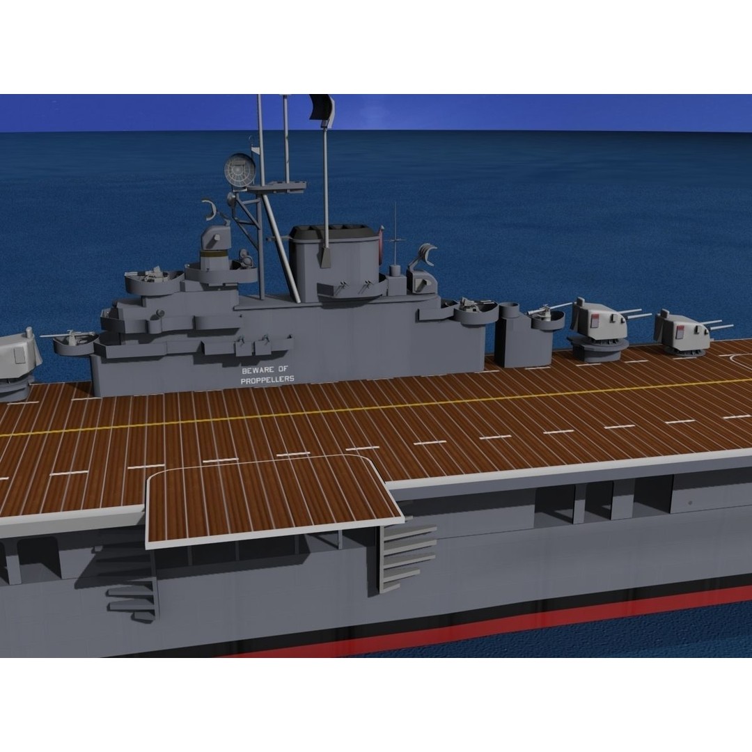 USS Lexington 3D Model – Essex Class Aircraft Carrier, Rigged & Textured - View 6