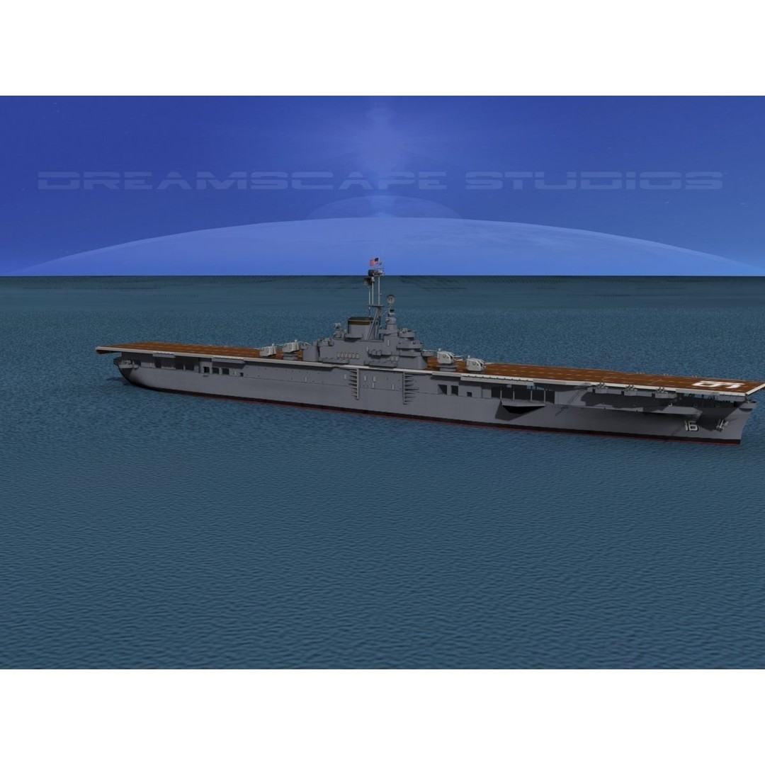 USS Lexington 3D Model – Essex Class Aircraft Carrier, Rigged & Textured - View 9