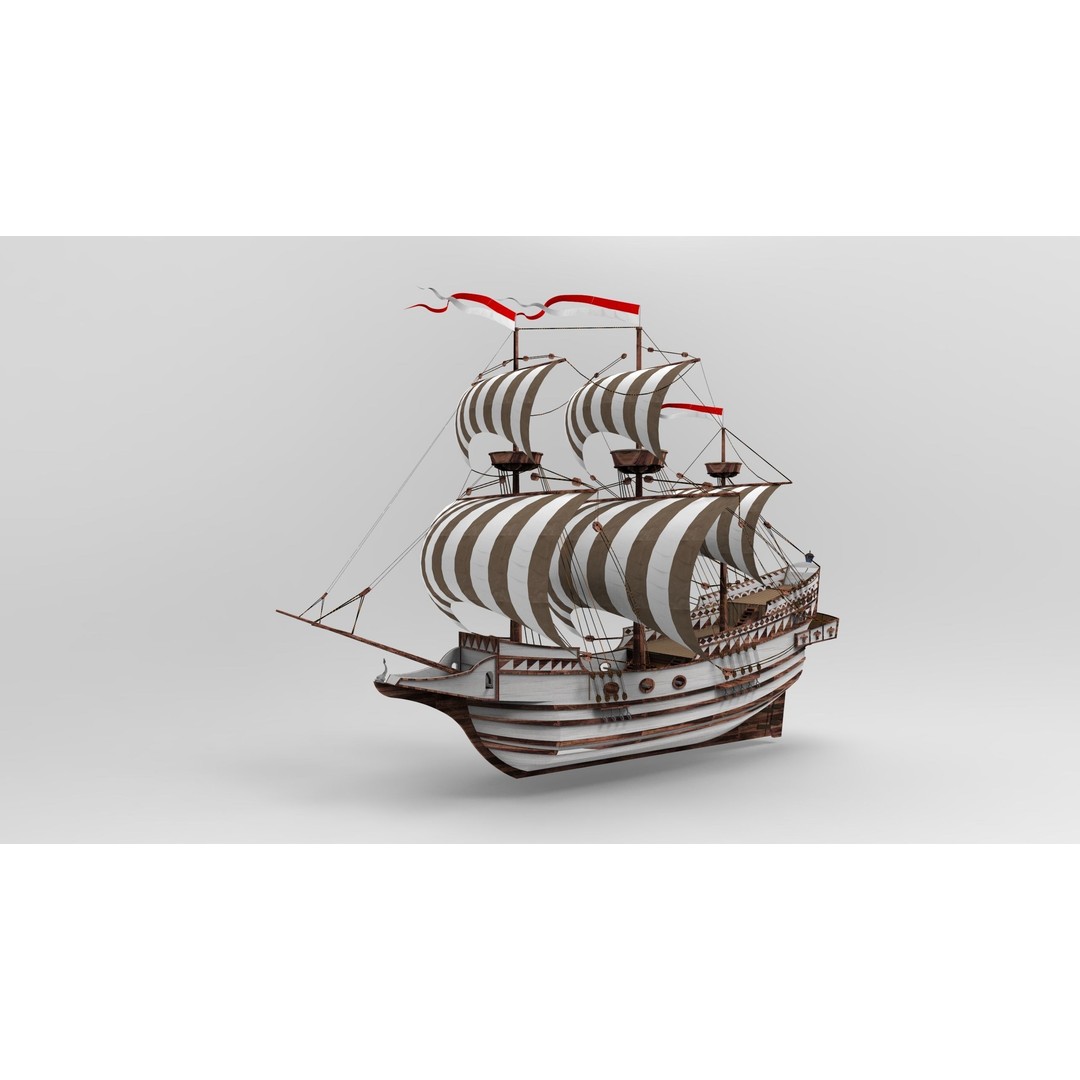 Sailboat 3D Model – Historic Sailing Ship with PBR Textures
