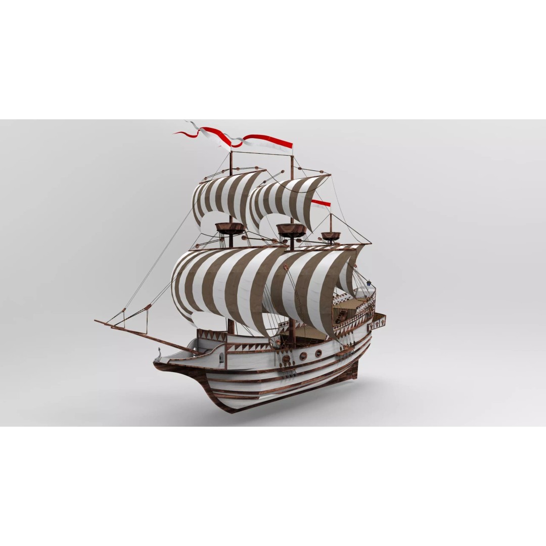 Sailboat 3D Model – Historic Sailing Ship with PBR Textures - View 2