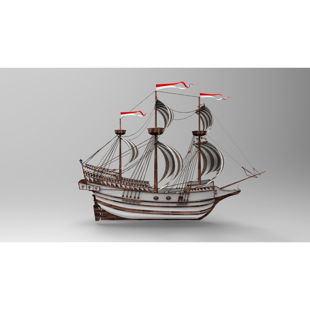 Sailboat 3D Model – Historic Sailing Ship with PBR Textures - View 3