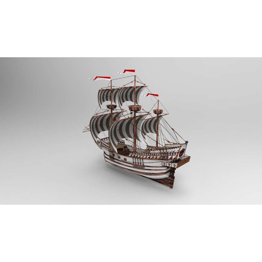 Sailboat 3D Model – Historic Sailing Ship with PBR Textures - View 4