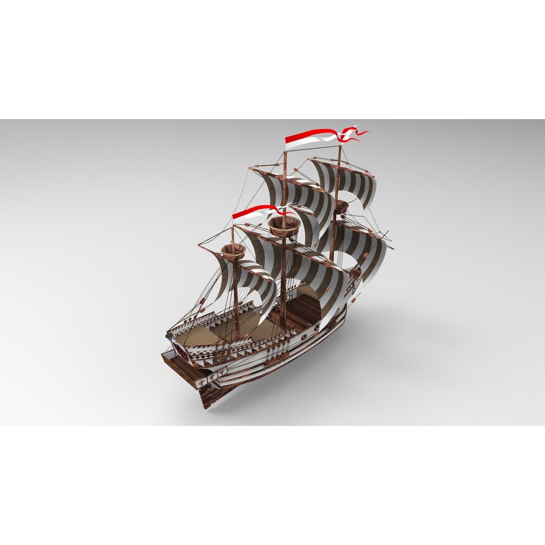 Sailboat 3D Model – Historic Sailing Ship with PBR Textures - View 5