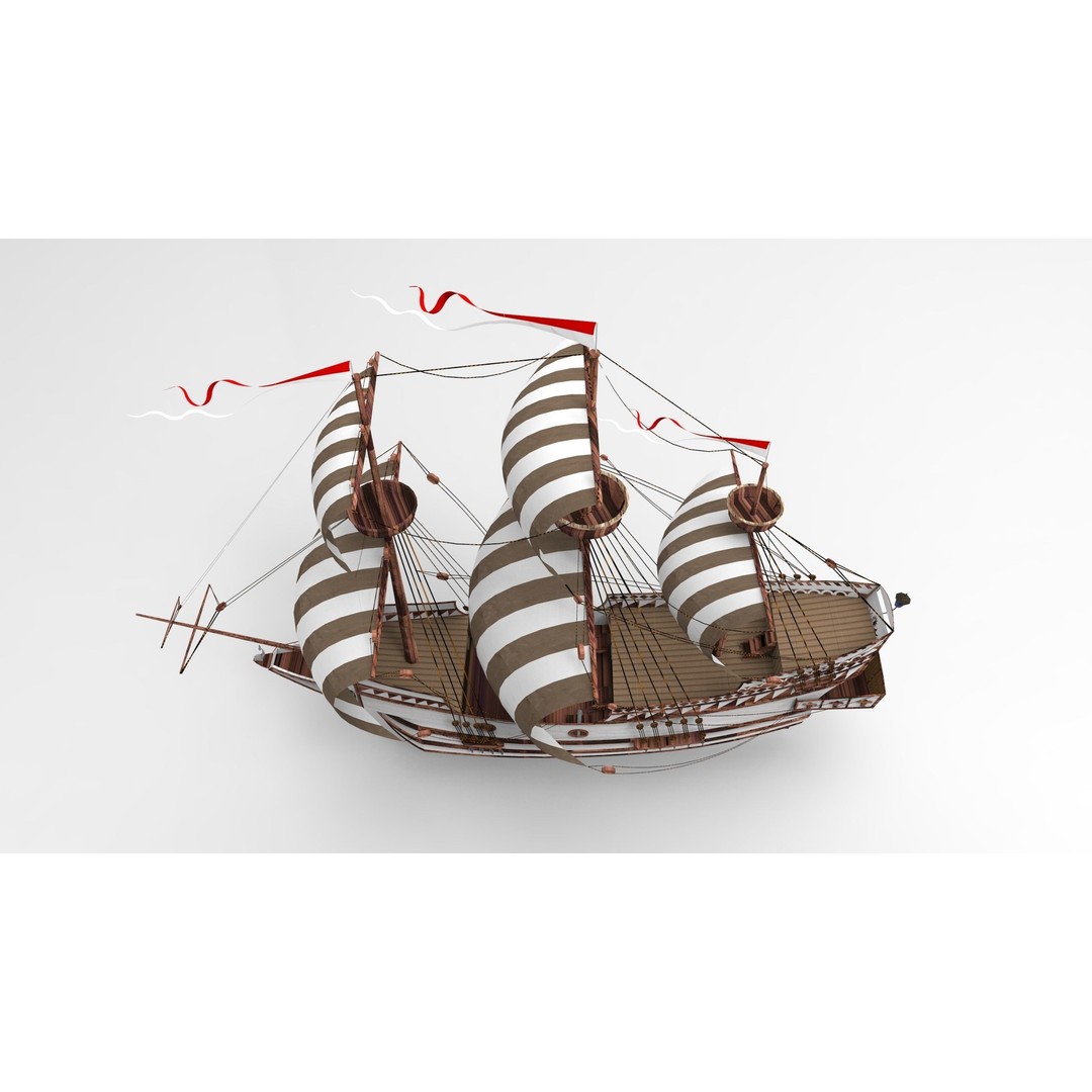 Sailboat 3D Model – Historic Sailing Ship with PBR Textures - View 6