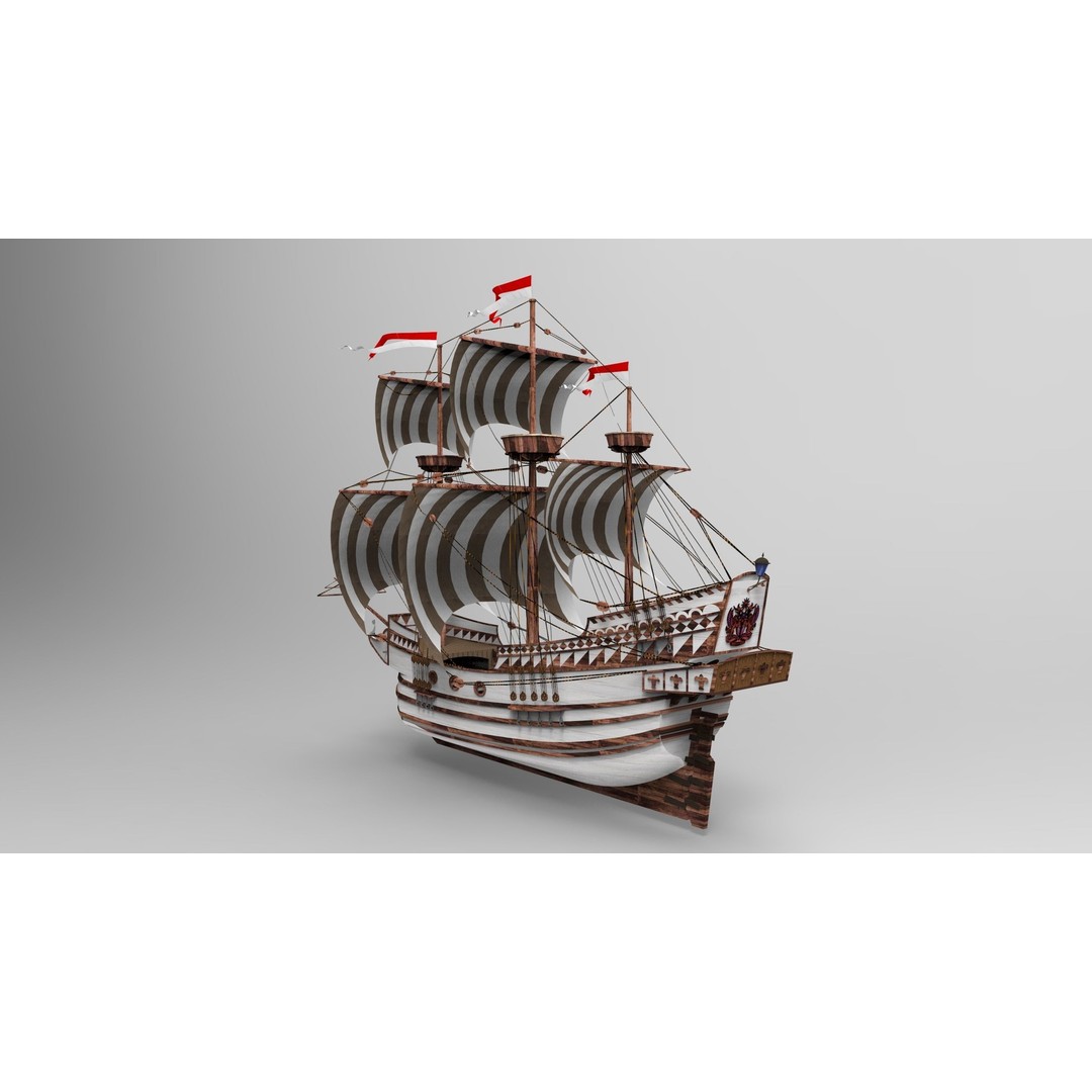 Sailboat 3D Model – Historic Sailing Ship with PBR Textures - View 7