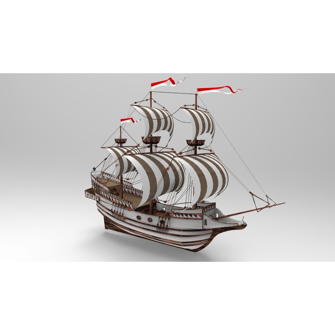 Sailboat 3D Model – Historic Sailing Ship with PBR Textures - View 8