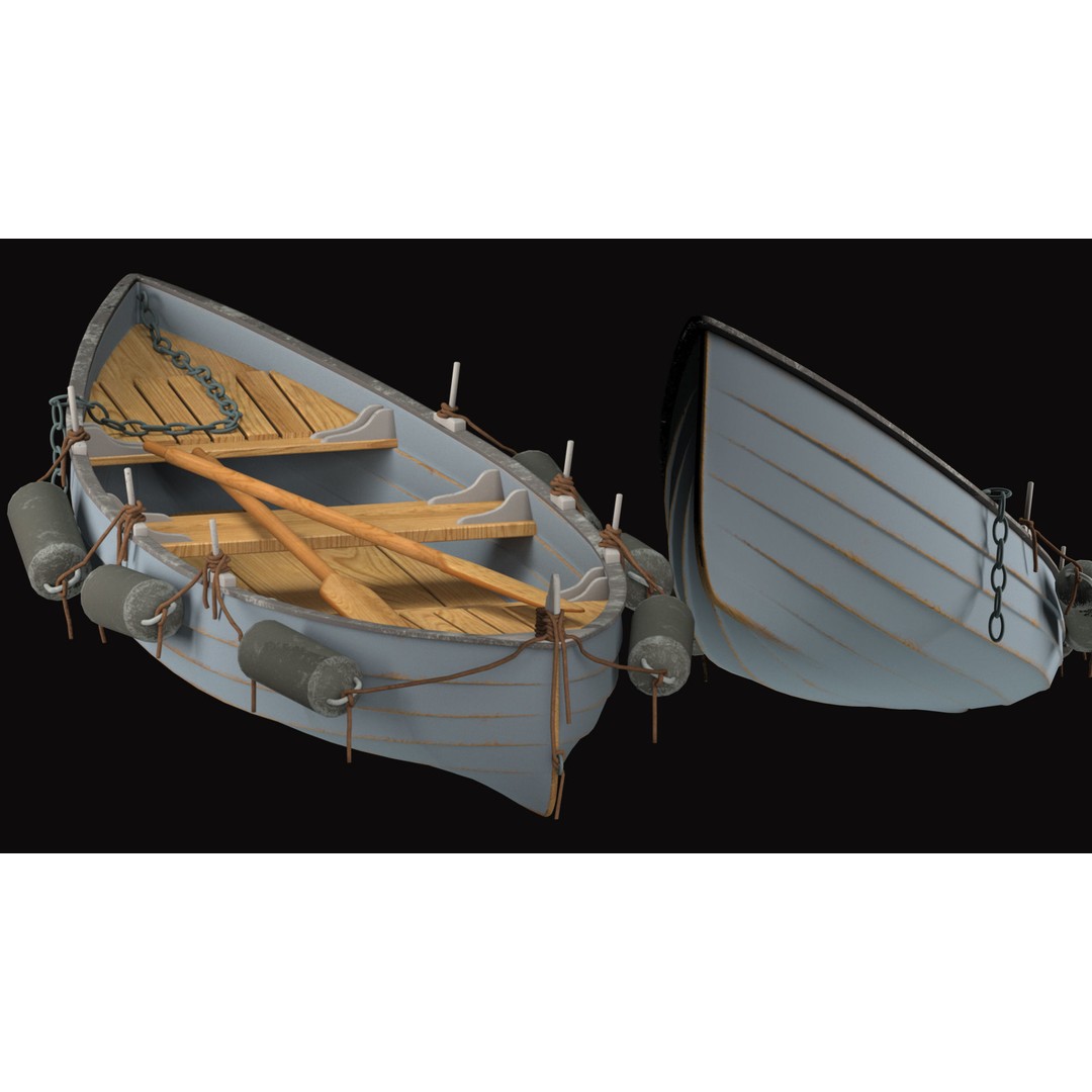 Boat 3D Model – High Poly Watercraft with Oars, FBX, PBR - View 10