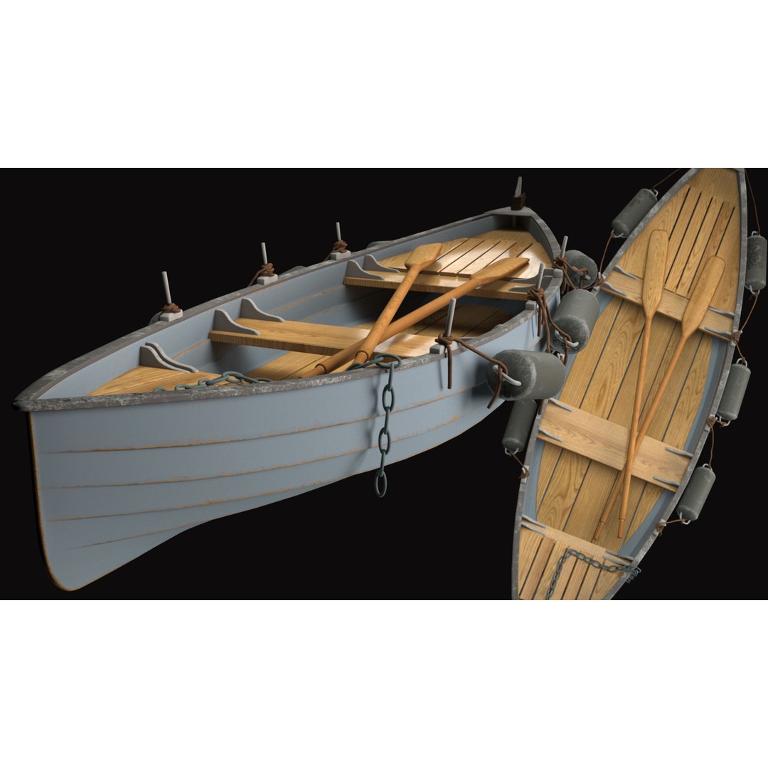 Boat 3D Model – High Poly Watercraft with Oars, FBX, PBR - View 11