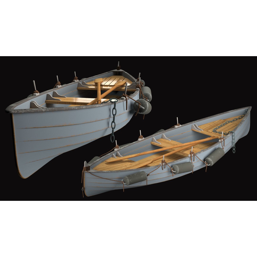 Boat 3D Model – High Poly Watercraft with Oars, FBX, PBR - View 12