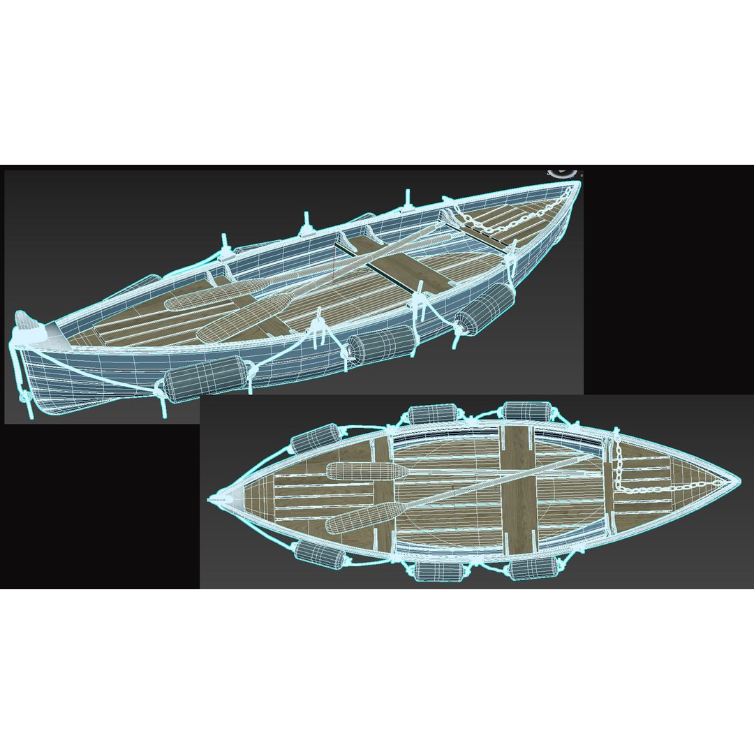 Boat 3D Model – High Poly Watercraft with Oars, FBX, PBR - View 13