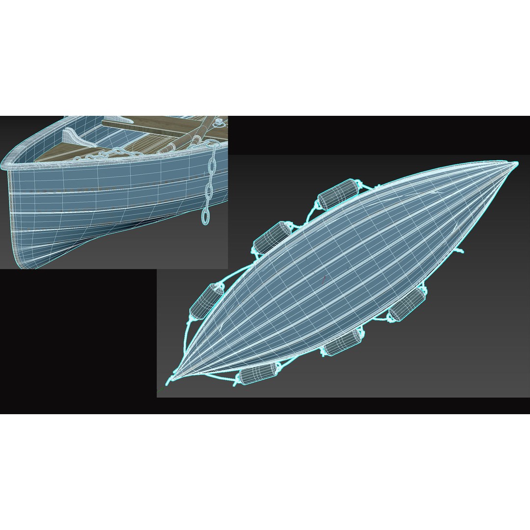 Boat 3D Model – High Poly Watercraft with Oars, FBX, PBR - View 15
