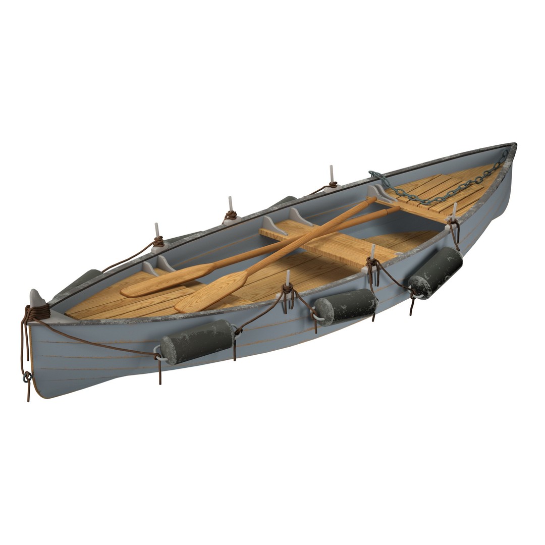 Boat 3D Model – High Poly Watercraft with Oars, FBX, PBR - View 4