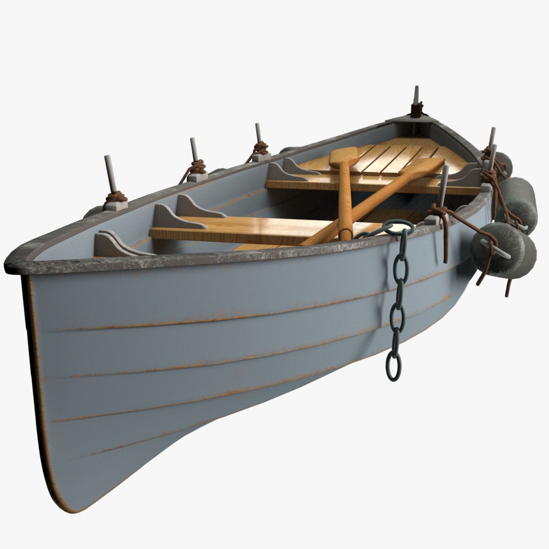Boat 3D Model – High Poly Watercraft with Oars, FBX, PBR - View 6